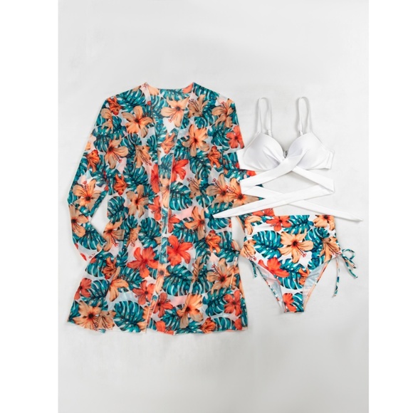 3 Piece Tropical Print Swimwear Set - Picture 3 of 9